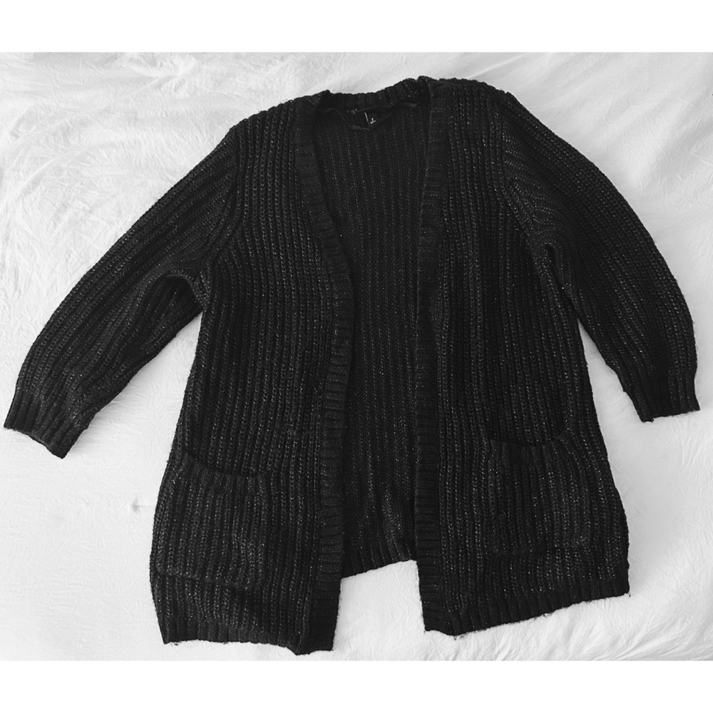 EUC Black Shimmer Open Sweater Cardigan with Pockets 2X